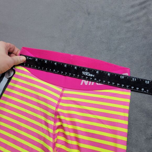 Nike Pro XS Womens Dri-Fit Pink & Yellow Striped Compression Capris - Picture 3 of 16